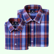 Blue Orange Checks Dad n Son Twinning Shirts