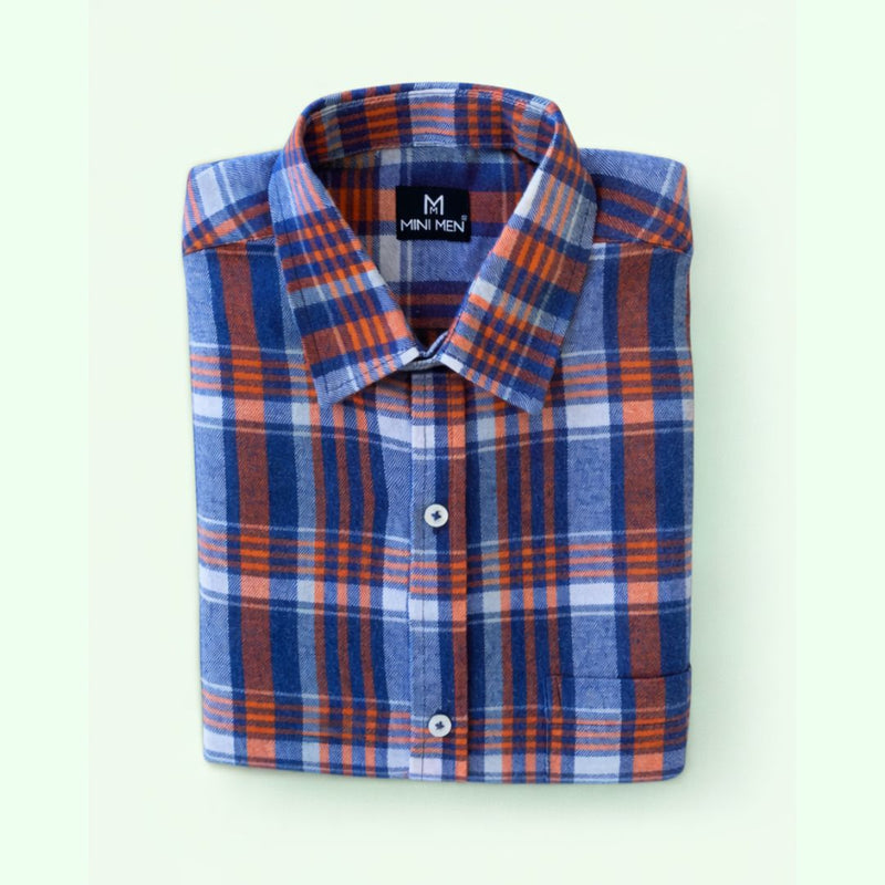 Blue Orange Checks Dad Twinning Shirt