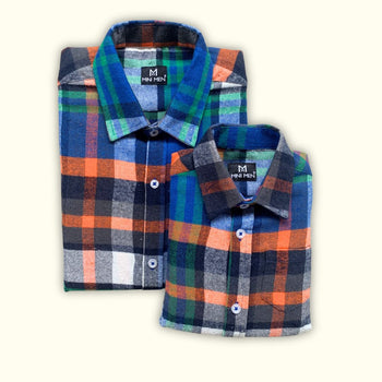 Blue Orange Checks Dad n Son Twinning Shirts