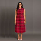 Burgundy Wine Checks - Mom Twinning Shirt Dress