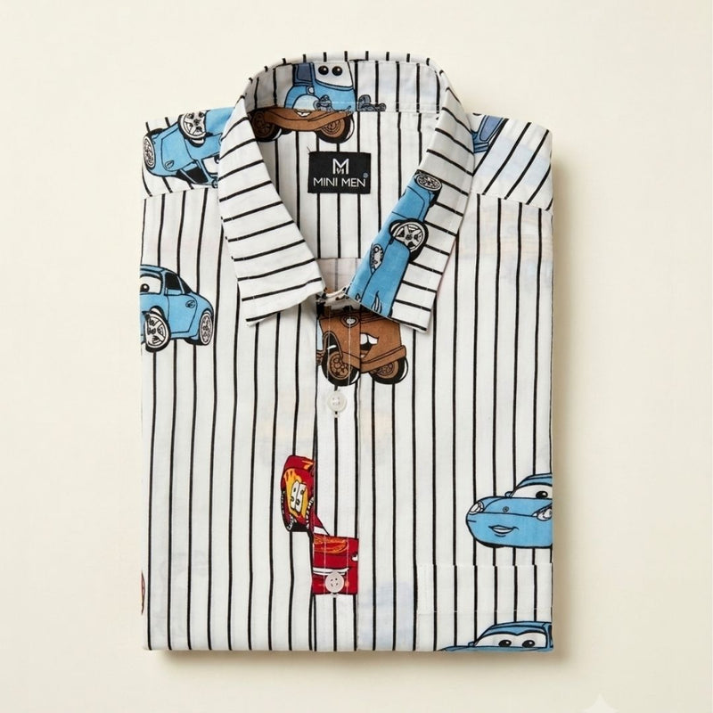 Cars printed Stripes Dad Twinning Shirt