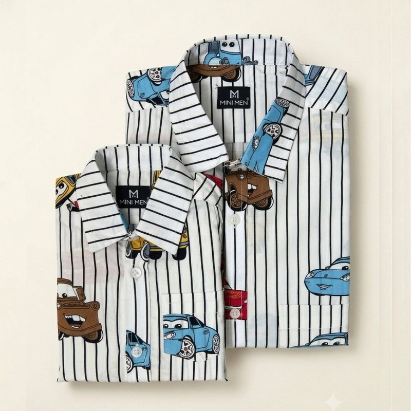 Cars printed Stripes Dad n Son Twinning Shirt
