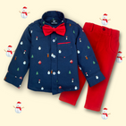 Christmas Snowman Bowtie Shirt with Red Pant - Pant Shirt Set