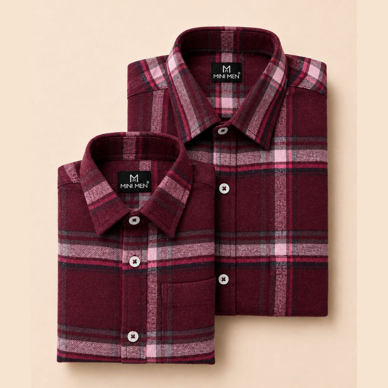 Classic Burgundy Checks Dad n Son Twinning Shirts