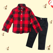 Classic Christmas Checks Shirt & Black Pant - Pant Shirt Set