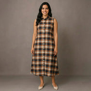 Cowboy Brown Checks - Mom Twinning Shirt Dress