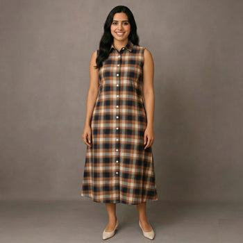 Cowboy Brown Checks - Mom Twinning Shirt Dress