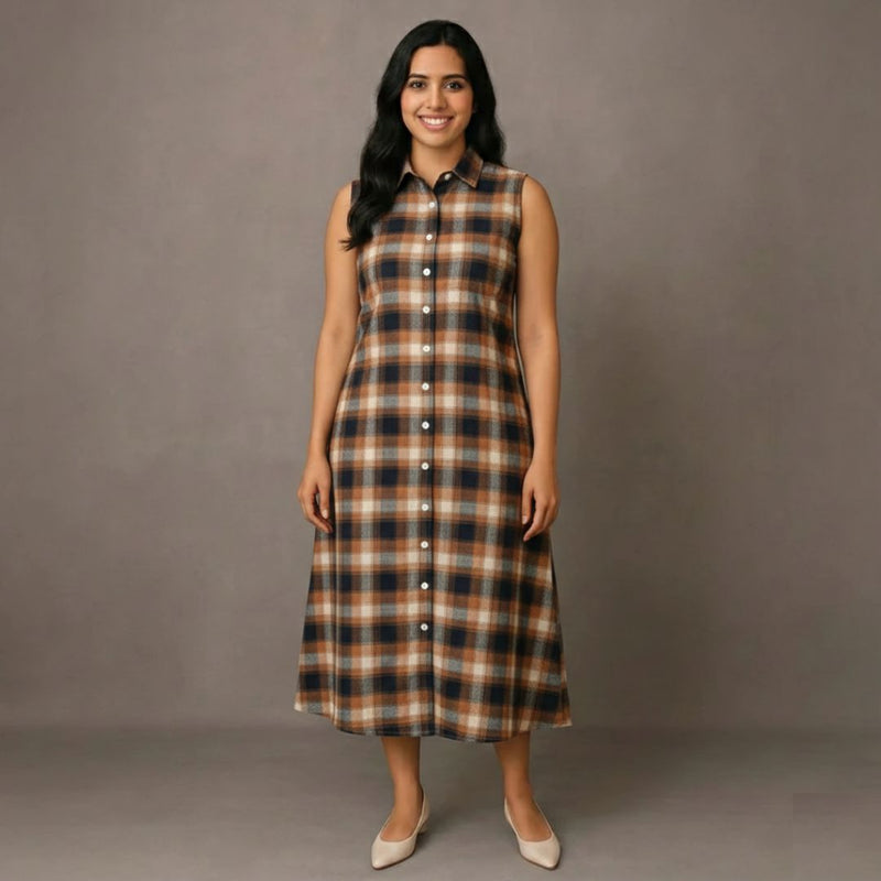 Cowboy Brown Checks - Mom Twinning Shirt Dress