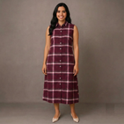 Classic Burgundy Checks - Mom Twinning Shirt Dress