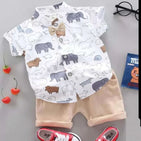 Elephant Printed Shirt and Beige Shorts - Partywear