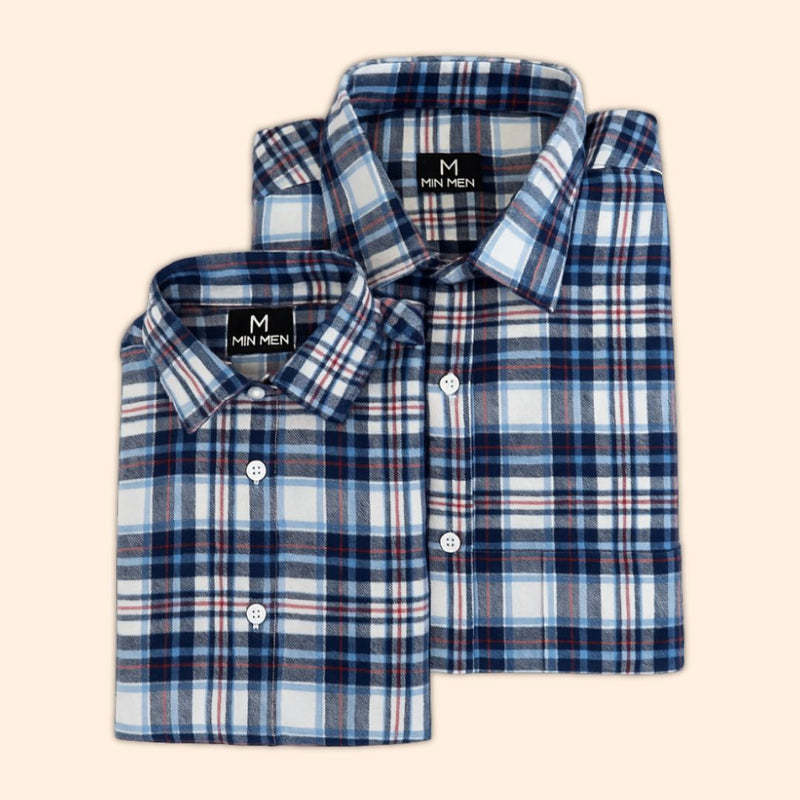 Frosty Blue Checks Dad n Son Twinning Shirts