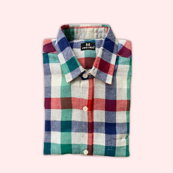 Green Peach Checks Son Shirt - (Add-on)