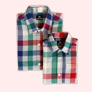 Green Peach Checks Dad n Son Twinning Shirts