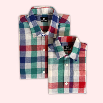 Green Peach Checks Dad n Son Twinning Shirts