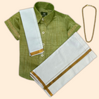 Traditional Harvest Green Silk Shirt & Dhoti Set with Accessories