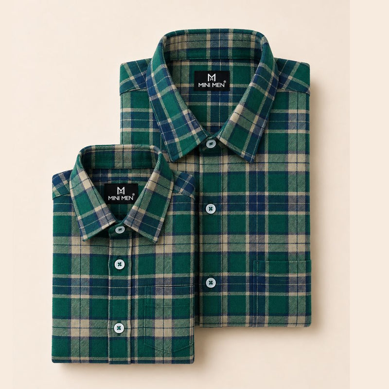 Holiday Pine Green Checks Dad n Son Twinning Shirts