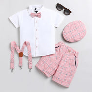 White Bowtie Shirt with Pink Shorts Set - Partywear