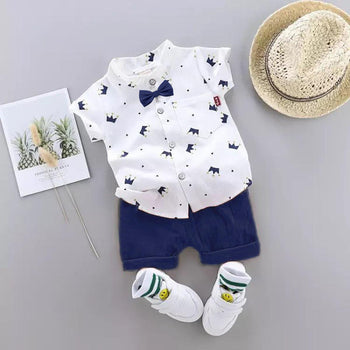 Crown Printed Shirt & Blue Shorts - Partywear