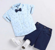 Blue Floral Shirt & Blue Shorts - Partywear