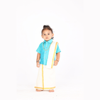 Traditional Dhoti & Light Blue Silk Shirt Set with Accessories