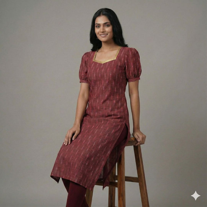 Maroon Ikat - Mom Kurta
