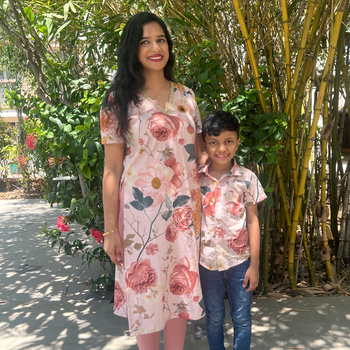 Whimsical Floral Kurta and Shirt - Mom and Son Twinning Combo