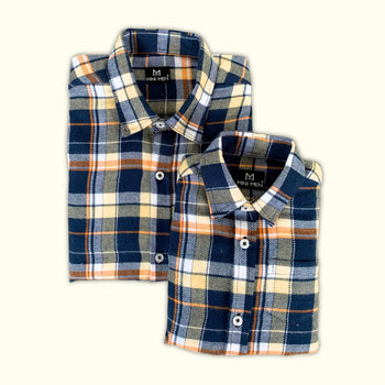 Navy Peach Checks Dad n Son Twinning Shirts