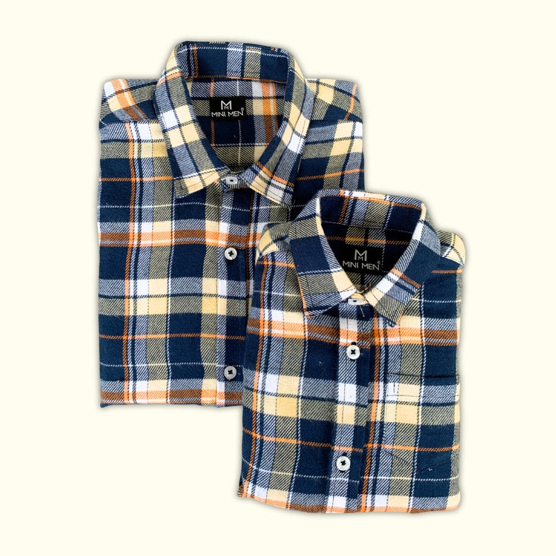 Navy Peach Checks Dad n Son Twinning Shirts