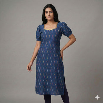 Navy Ikat - Mom Kurta