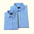 Pastel Blue Linen Blend Dad n Son Twinning Shirts