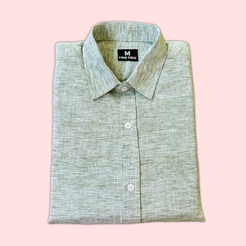 Pastel Green Linen Blend Dad Twinning Shirt