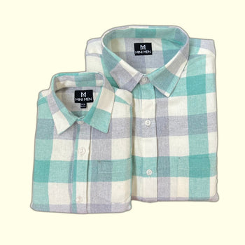 Pastel Green Checks Dad n Son Twinning Shirts