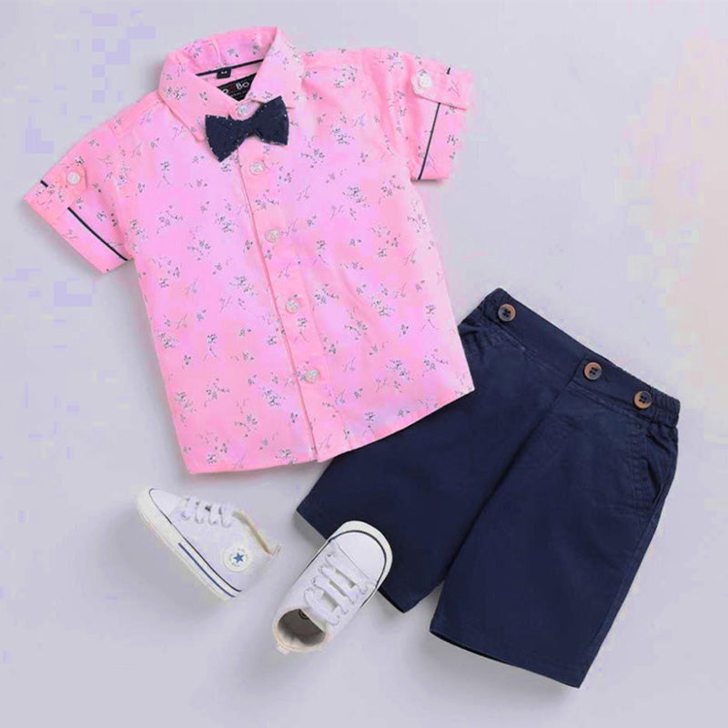 Pink Floral Shirt & Blue Shorts - Partywear