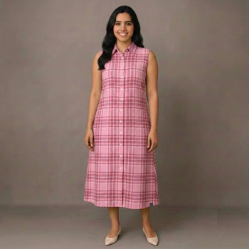 Pink Checks - Mom Twinning Shirt Dress
