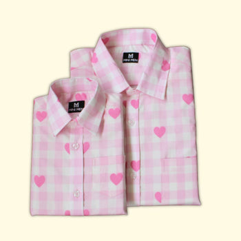 Pink Hearts Checks Dad n Son Twinning Shirts