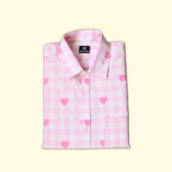 Pink Hearts Checks Dad n Son Twinning Shirts