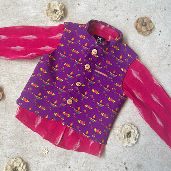 Purple Lotus Printed Jacket and Pink Ikat Shirt