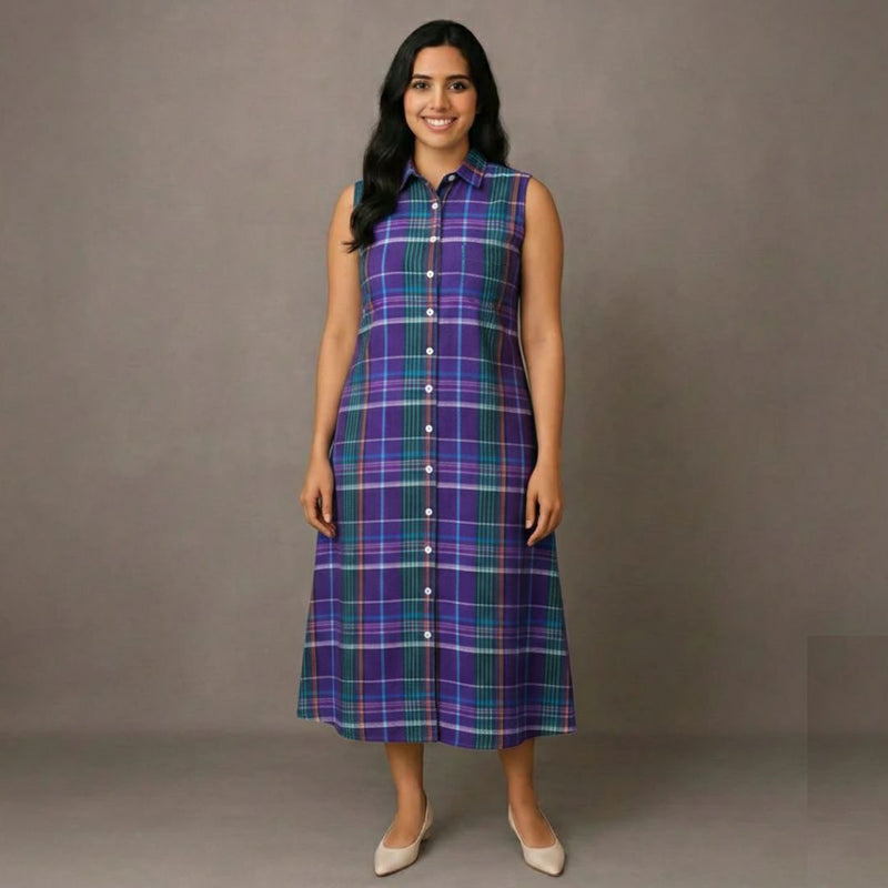 Purple Checks - Mom Twinning Shirt Dress