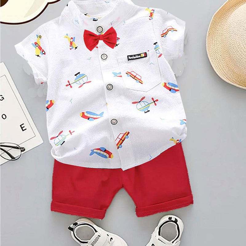 Airplane Printed Shirt and Red Shorts - Partywear