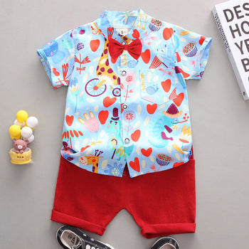 Circus Animals Printed Shirt and Red Shorts - Partywear