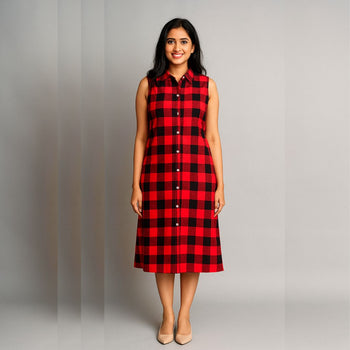 Red n Black Checks - Mom Twinning Dress