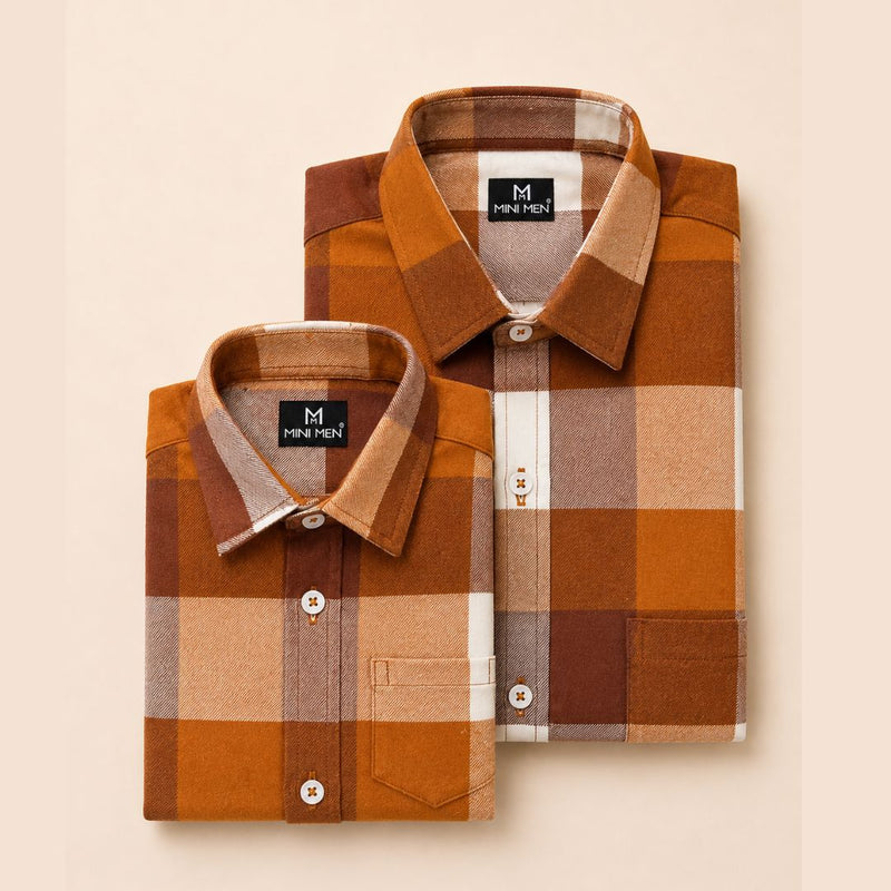 Sear Orange Checks Dad n Son Twinning Shirts