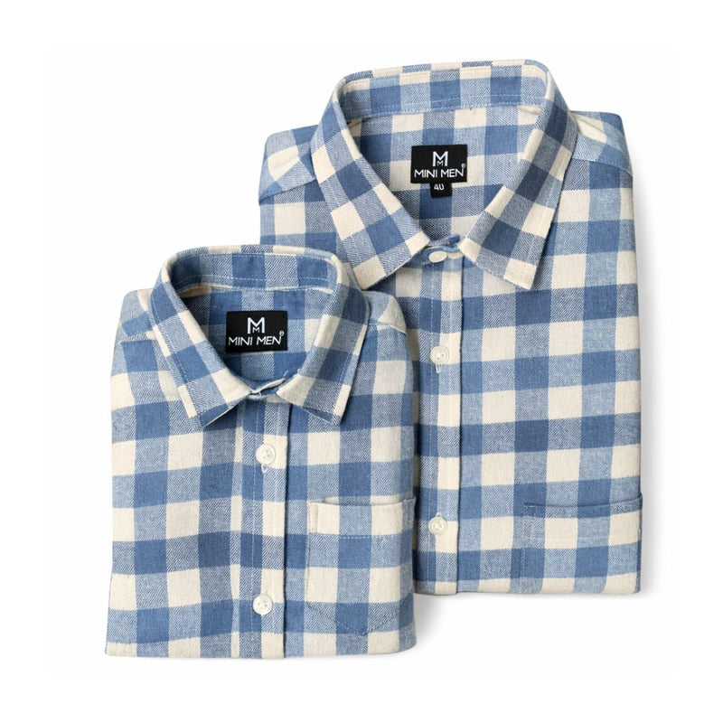 Sky Blue Checks Dad n Son Twinning Shirts