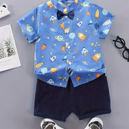 Space Printed Shirt and Navy Shorts - Partywear