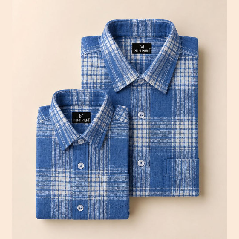 Storm Blue Checks Dad n Son Twinning Shirts