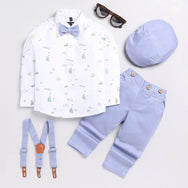 Surfing Printed Bow tie Shirt and Pant Set - Partywear
