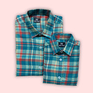 Teal Green Checks Dad n Son Twinning Shirts
