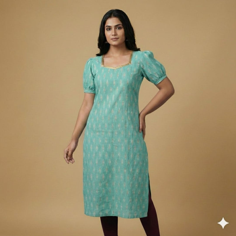 Teal Ikat - Mom Kurta