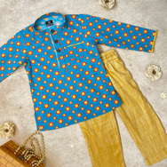 Traditional Printed Blue Kurta and Yellow Pyjama