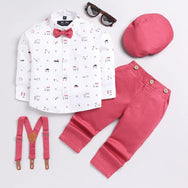 Vehicle Printed Bowtie Shirt and Pink Pant Set - Partywear